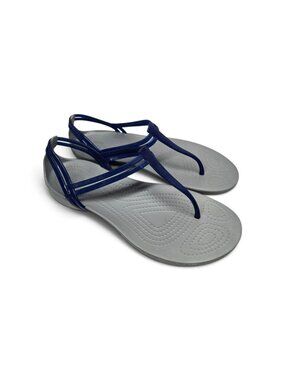Crocs Isabella Women's Size 7 Blue/Grey Jelly T-Strap Iconic Comfort Sandals